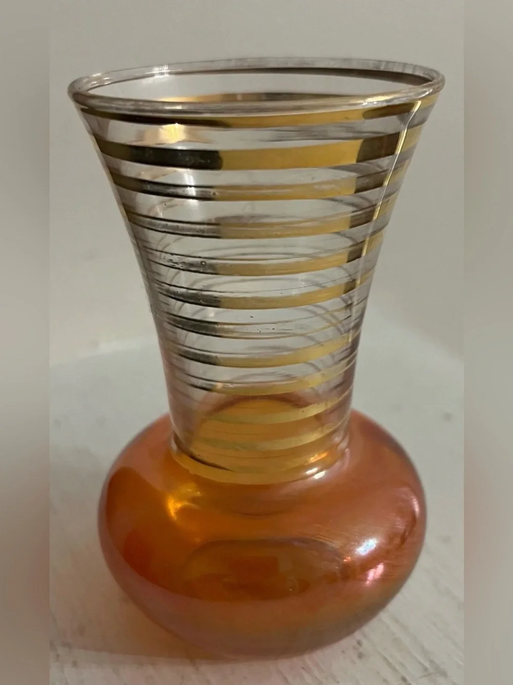 Vintage Bartlett Collins marigold iridescent carnival glass bud vases